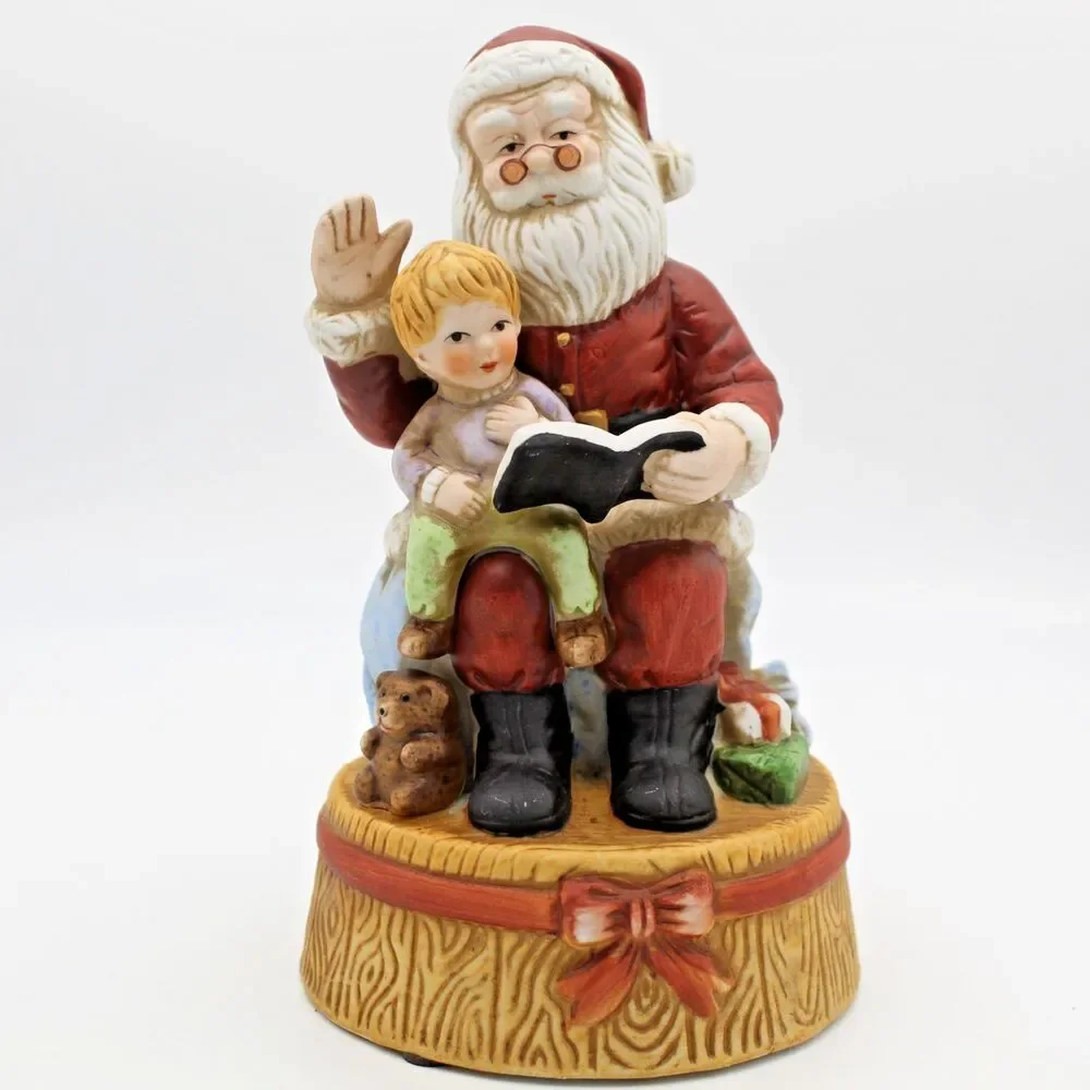 Silvestri Santa Claus Reads to a Child Music Box, Santa Claus Coming to Town VTG